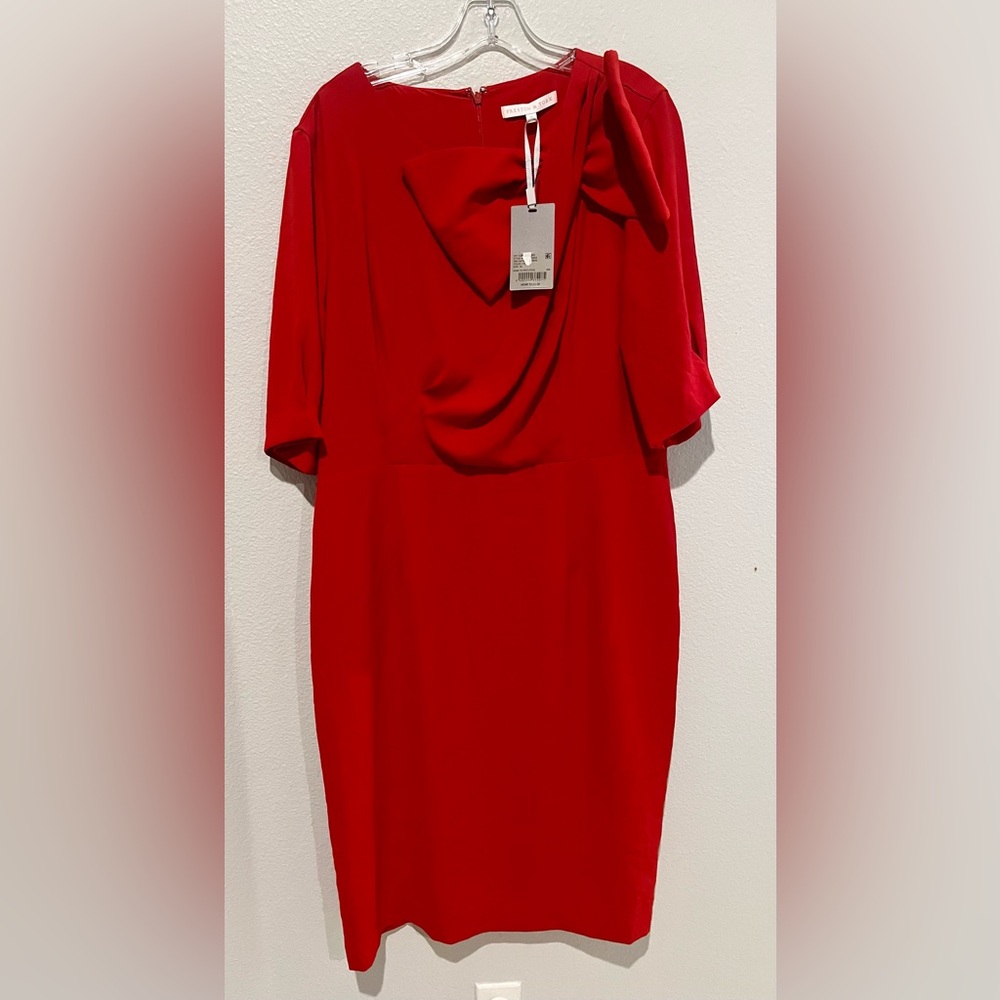 Preston and York red bow neck half sleeve sheath dress Sz 16